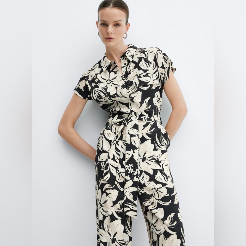 MNG Floral Black and White Jumpsuit XS - Picture 3 of 11